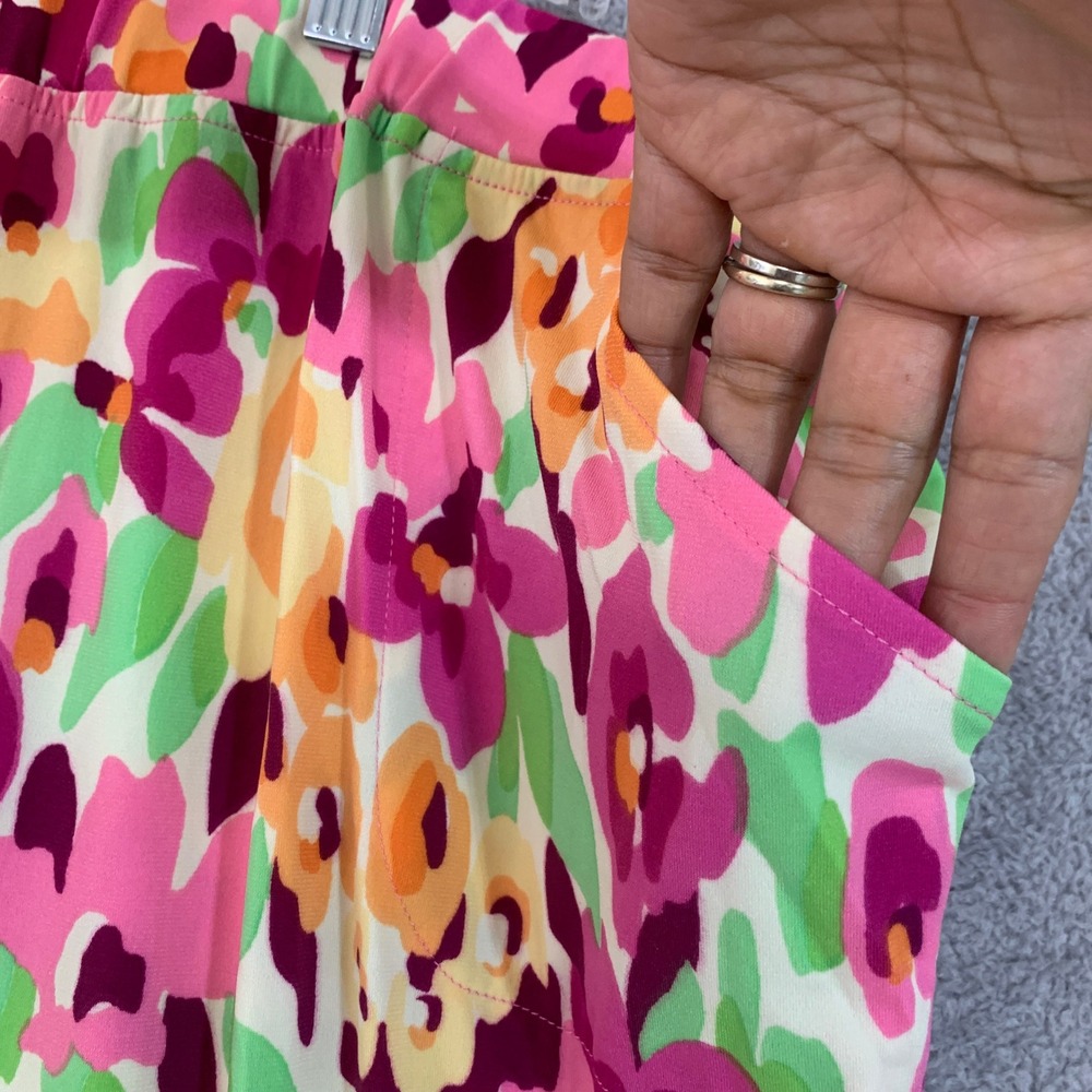 Quacker Factory Floral Pants Women's 1X Multi-Color Crop Wide Leg Casual - Picture 8 of 10